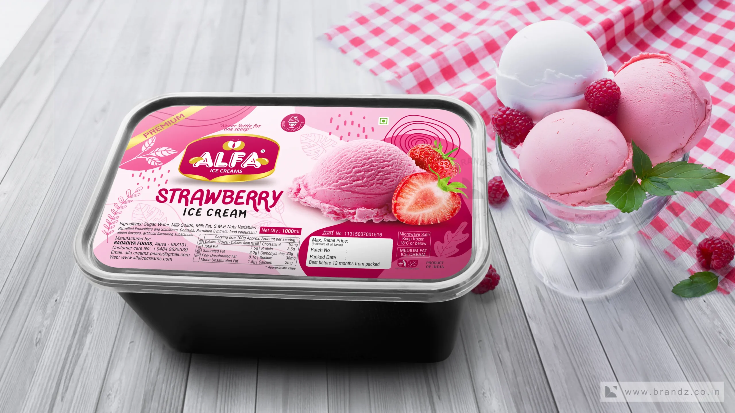 Alfa Strawberry Ice Cream Container Label Sticker